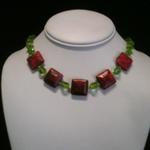 Peridot colored Swarovsky cube crystals and red jasper.