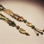 Rose quartz, serpentine, nephrite, cloisonne, Czech crystals and hand painted beads.